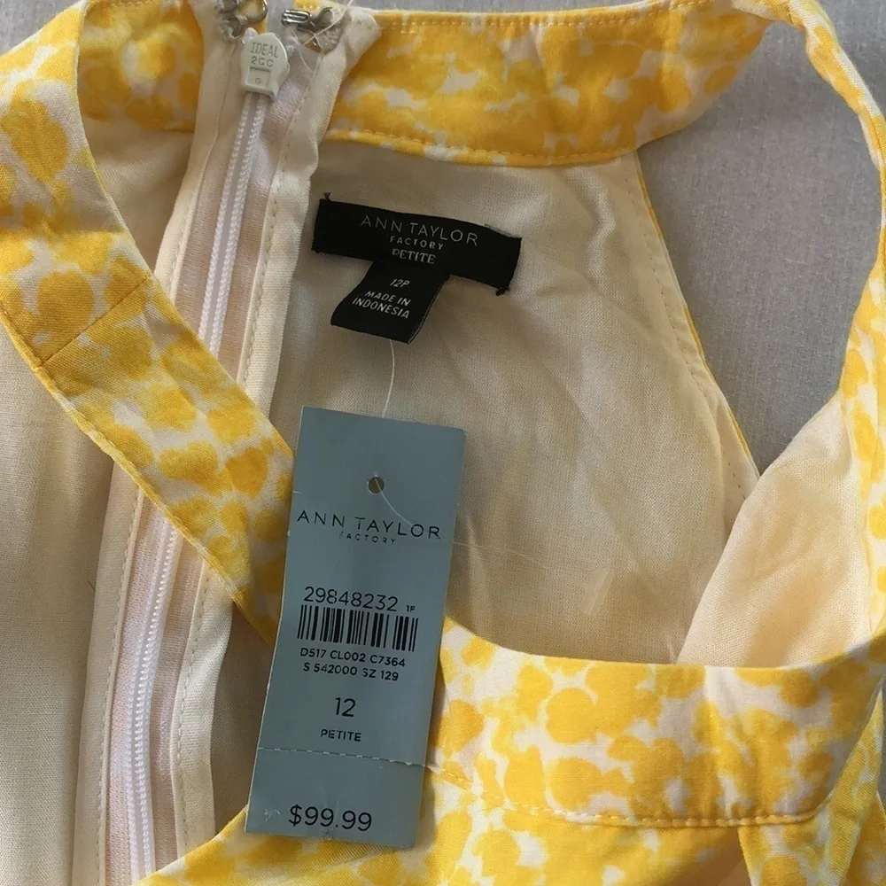 Ann Taylor Factory Petite 12P 100% Rayon Yellow Watercolour Halter Dress - Picture 4 of 13